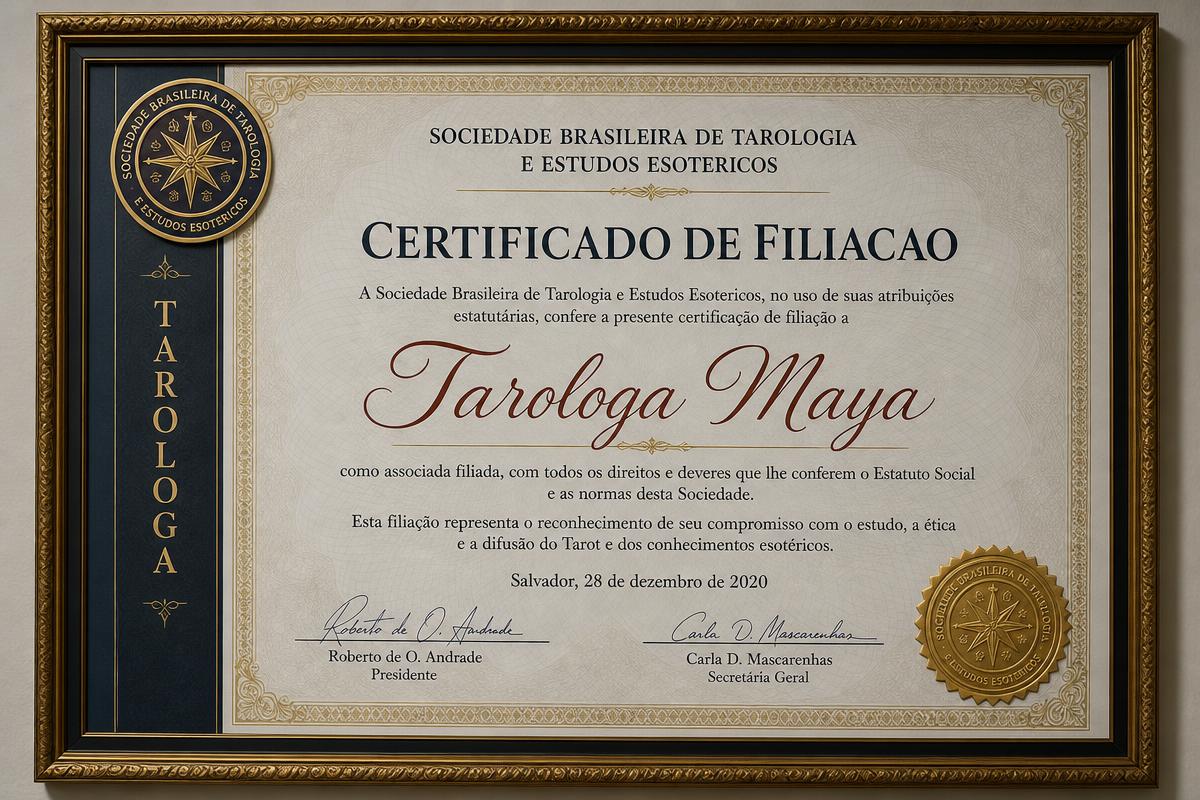 Certificado de filiação da Taróloga Maya